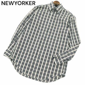 NEWYORKER ニューヨーカー 通年★ 長袖 ボタンダウン チェック シャツ Sz.S　メンズ ネイビー　A4T04206_4#C