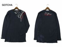 美品★ GOTCHA ガッチャ ロゴ刺繍 ワッフル 長袖 カットソー Tシャツ Sz.XXX-LARGE　メンズ ネイビー サーフ 大きいサイズ　A4T03669_4#F_画像1