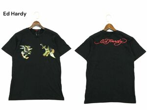 【新品 未使用】 Ed Hardy エドハーディー 春夏 ロゴ★ イーグル 龍 プリント 半袖 カットソー Tシャツ Sz.M　メンズ 黒　A4T04069_4#D