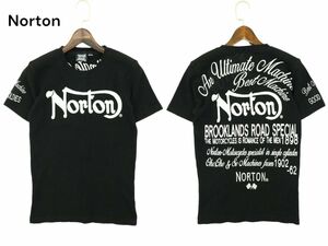 Norton ノートン 春夏 豪華!! 刺繍 ビッグ ロゴ★ 半袖 ワッフル サーマル カットソー Tシャツ Sz.M　メンズ 黒 バイク　A4T04238_4#D