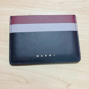 美品 MARNI マルニ パスケース カードケース ブラック ライトグレー ボルドー バーガンディ 定期入れ カラーブロック レザー メンズの画像1