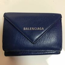 BALENCIAGA バレンシアガ 三つ折り 財布 ミニウォレット コンパクトウォレット　レザー ブルー系　メンズ　レディース　ブランド_画像1