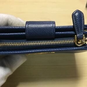 プラダ 二つ折り財布 PRADA レザー サフィアーノ 箱付き ギャランティカード GC ネイビー PORTAFOGLIO LAMPO コンパクトウォレットの画像6