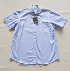 未使用【 鎌倉シャツ Maker's Shirt 】半袖シャツ LL /ブルー/ホリゾンタル
