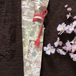 No.1483《白鞘袋》正絹帯から手作り 垂れ型紐 袋の長さ約134cm (御刀全長100cm程度用) 桜吹雪 #日本刀袋太刀袋の画像9