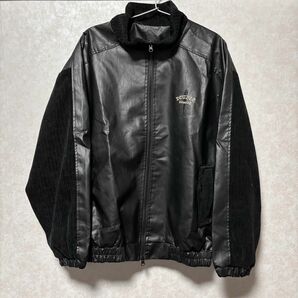 美品 Patchwork LeatherJacket Black 切り返しレザーボンバージャケット ジップジャケット ストリート