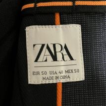 極美品/XL 【大人のオシャレ】ZARA ザラ テーラードジャケット 2B パイピング オレンジ アンコン ストレッチ 現行ボックスタグ ネイビー _画像9