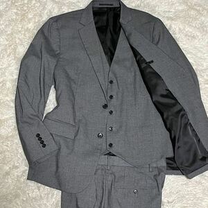 [ rare XL\ beautiful goods ] pressure volume. 3 piece GU GU setup suit unlined in the back gray business jacket the best pants three-piece men's 