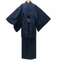 [紬]男紬 男着物４点セット 未使用 しつけ付き 青色 虎模様 アンサンブル 羽織 袷 メンズ kimono japan_画像2