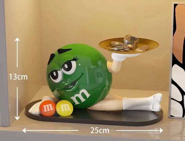 ラスト1 新品　m&m's ディスペンサー　グリーン　フィギュア　トレー　アメリカン　雑貨