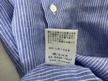 美品本物メーカーズシャツ鎌倉Maker's shirtリネン麻ドレスストライプ柄長袖シャツサーフミリタリーアメカジビジネススーツメンズ青ブルーS_画像6