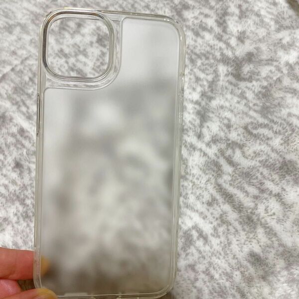 iPhone13 ケース ストラップホール付き 半透明 マット 背面強化ガラス