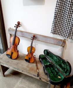 ○小ぶりなバイオリン　2点セット　Antonio Stradivarius　木曽フクシマ　SUZUKI　スズキ　ケースあり　古道具のgplus広島 2404i