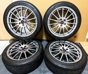 【中古超美品】7.5J 5H-100 +48 4本 sti ホイール BS POTENZA RE004 215/45 17 86 BRZ ZD8 レガシィ インプレッサ 純正 タイヤ