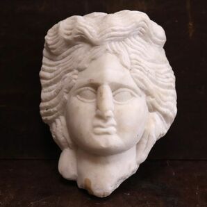 西洋アンティーク 白砡のような材質の石彫の顔 オブジェ 古代ローマ彫刻 ｎ522の画像1