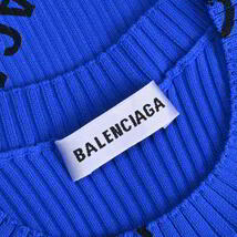 美品 BALENCIAGA ロゴプリント オールオーバー リブ カットソー トップス XS ブルー バレンシアガ KL4BPSLU32_画像8