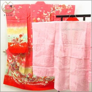 * kimono 10* 1 jpy silk child kimono Junior for for girl underskirt set . length 140cm.52.5cm [ including in a package possible ] **