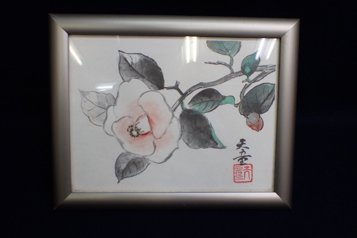 ★040977 Yuki Tendo Camellia Japanisches Gemälde, Siebdruck, handkoloriert, gerahmt★, Malerei, Japanische Malerei, Blumen und Vögel, Vögel und Tiere