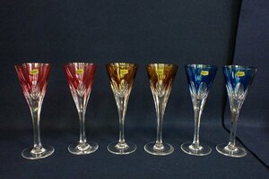 ★042462 NORITAKE CRYSTAL ノリタケ クリスタルグラス ワイングラス シャンパングラス 色被せ 三色 六客 まとめて ★