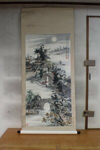 ★040404 中国 胡祖耀 寒山寺 中堂 在銘 掛軸 墨画 水墨画 古画 書画 中国美術★