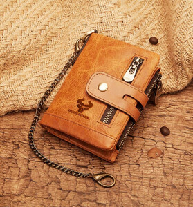 1 jpy ~ purse (F91) original leather cow leather skimming prevention soft men's change purse . license proof inserting card 13 pcs storage man fashion accessories light brown 