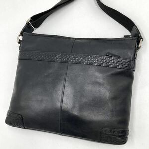 1円【入手困難品】コーチ COACH ショルダーバッグ メッセンジャー サコッシュ レザー 本革 斜め掛け ブラック 黒 型押し メンズ ビジネス