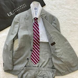 未使用級◎エルメネジルドゼニア×ユニバーサルランゲージ スーツ Ermenegildo Zegna グレー ストライプ 48-6Drop ジャケット 通年 L相当の画像1