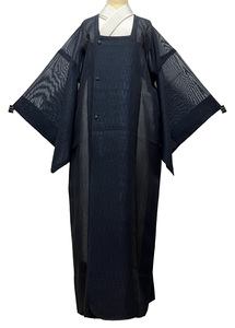  silk light feather woven long road line coat /.65.5cm length 123.5cm / black x. blue / summer silk crepe . cloth / condition ../ including in a package possible / feather woven only sale. 