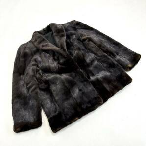 【貂商】h2828 BLACKGLAMA ブラックグラマミンク ハーフコート セミロング ミンクコート 貂皮 mink身丈 約65cmの画像1
