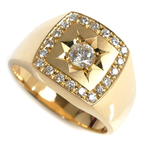 K18YG yellow gold ring * ring diamond 0.33ct/0.28ct 19 number 15.3g men's used beautiful goods 