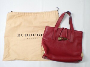 k4684 / BURBERRY バーバリー ハンドバッグ ノバチェック レッド 赤 トグルボタン 袋付 現状品