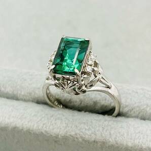 pt900 プラチナ 天然トルマリン ダイヤモンド リング エメラルドカット 3.36ct アクセサリー サイズ13号 重量約6.64g 鑑別書付き 指輪 の画像1