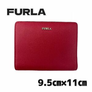 週末限定フォロー割あり♪ FURLA ミニウォレット 二つ折り財布 コンパクト レザー ラウンドファスナー ゴールドレディース 赤