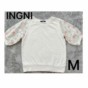 週末限定フォロー割あり♪ INGNI 花柄レース切替半袖トップス 半袖 フラワー刺繍 シースルー ホワイト レディース 春 夏