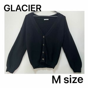 週末限定フォロー割あり♪ GLACIER ワッフルカーディガン ニット Mサイズ 黒 レディース 長袖 トップス カーディガン