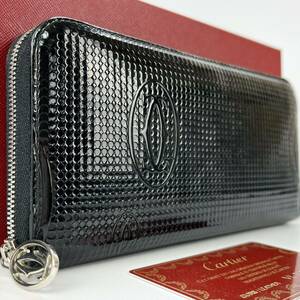 [ ultimate beautiful goods ]Cartier Cartier happy birthday long wallet round fastener pa tent leather black black en Boss box men's lady's 