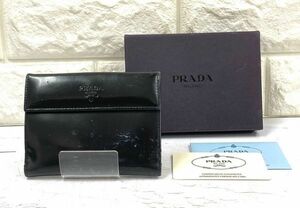 PRADA プラダ 二つ折り財布 パテントレザー M523 SPAZZOLATO NERO 黒 二つ折り財布 ギャランティカード 箱付き fah 4A942