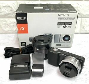 SONY ソニー α NEX-3 ダブルレンズキット ミラーレス 一眼レフ デジタルカメラ E 16mm F2.8 18-55mm F3.5-5.6 動作未確認 fah 4S115