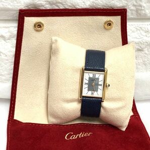 Cartier カルティエ VERMEIL ヴェルメイユ Tank Cuortz タンク クォーツ ARGENT 925 稼働品 レディース腕時計 保存袋付 fah 3S256/1000の画像9