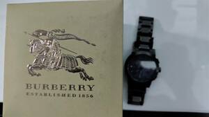  used beautiful goods Burberry BURBERRY men's wristwatch battery most recent replaced black blue face 