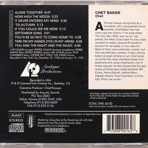 (GOLD CD) Chet Baker 『Chet』 輸入盤 CAPJ 016 Analogue Productions チェット・ベイカー / Bill Evans, Kenny Burrell, Pepper Adams..の画像2