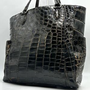 極美品 JRA認定品 A4収納◎ クロコダイル 目地染め メンズ トートバッグ 肩掛け 大容量 特殊染 金具 BAGFAN ビジネスバッグ PC ショルダーの画像1