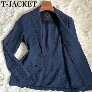 快適 T-JACKET ティージャケット メンズ テーラードジャケット シアサッカー S 2B 紺 ネイビー サマースーツ アンコンジャケット ビジネス