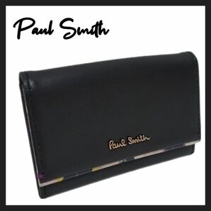 Paul Smith　ポールスミス　カードケース　レザー　花柄　ブラック　パンジー