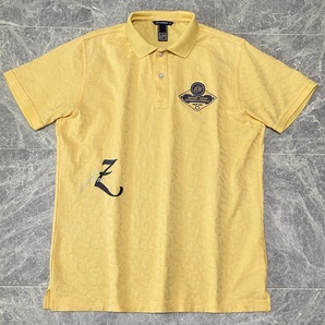 ZOY ゾーイ 半袖 ポロシャツ ストレッチ 吸水速乾 メンズ 2 (L) イエロー系 ジャガード レオパード 総柄 ロゴ 刺繍 ゴルフウェア C390の画像2