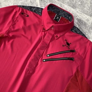 極美品 OAKLEY オークリー スカル 半袖 ボタンダウン ポロシャツ ストレッチ 吸水速乾 メンズ L ピンク系 ロゴ 刺繍 ゴルフウェア C440の画像4