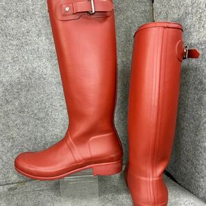 25.5～26㎝★美品 HUNTERレインブーツUK7 ハンターバッカブルブーツ 赤い長靴 ラバーブーツ ロングブーツの画像7
