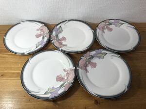 4-251 Noritake ノリタケ プレート お皿 食器 洋食器 お花 花柄 フラワー 5枚 セット NEW DECADE