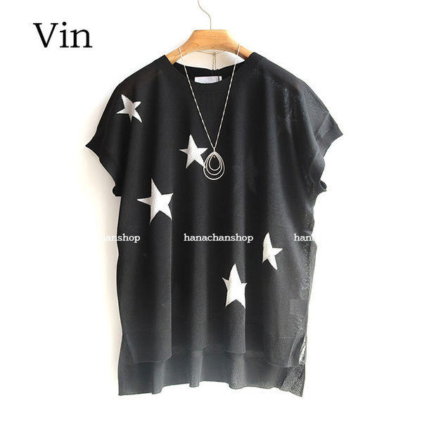 送料無料！定価11000円【新品】スコットクラブ ヤマダヤ★スター星柄シアーサマーニット黒★vin