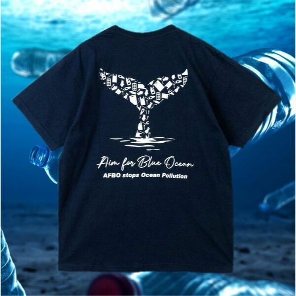 Ｌサイズ Ｔシャツ クジラ 海 海洋汚染 AFBO　　ビーチクリーン　ホエールテール　尾